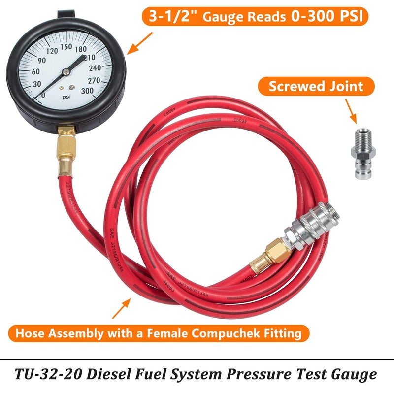 Bonbo TU-32-20 Compucheck Fuel System Pressure Test Gauge 0-300 PSI for Cummins & Other Diesel Engines with Compuchek Ports - Image 3